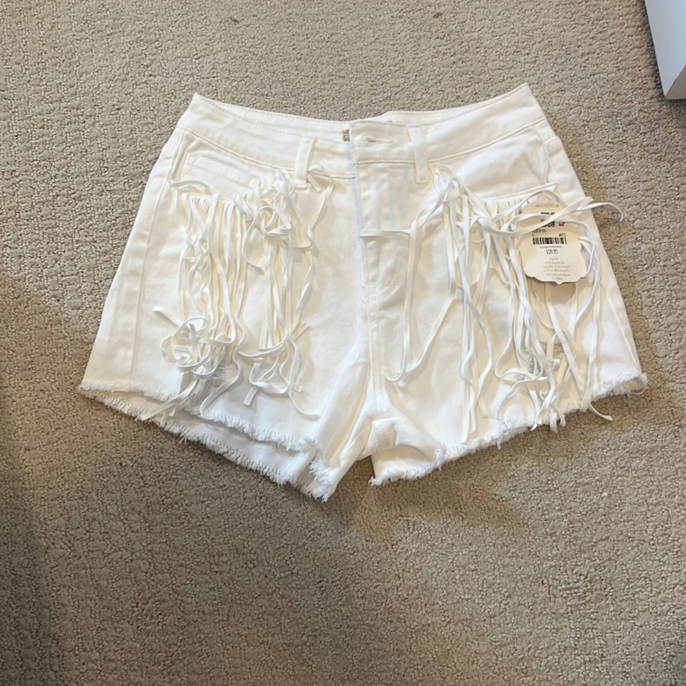 Altrd state white fringe jean shorts